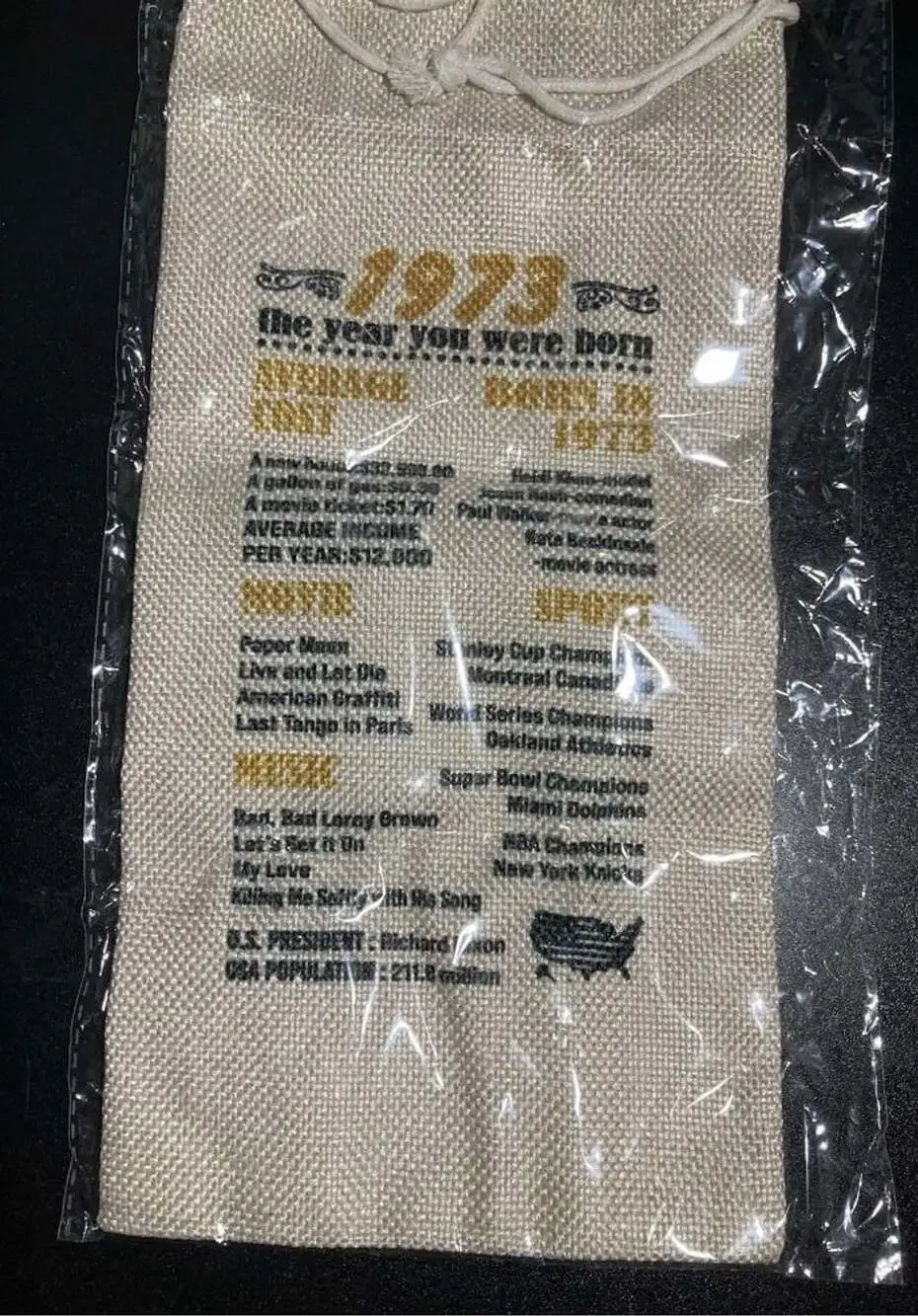Happy 50th Birthday Wine Bottle Bag - Pairs Well With Turning 50 Burlap Gift Bag